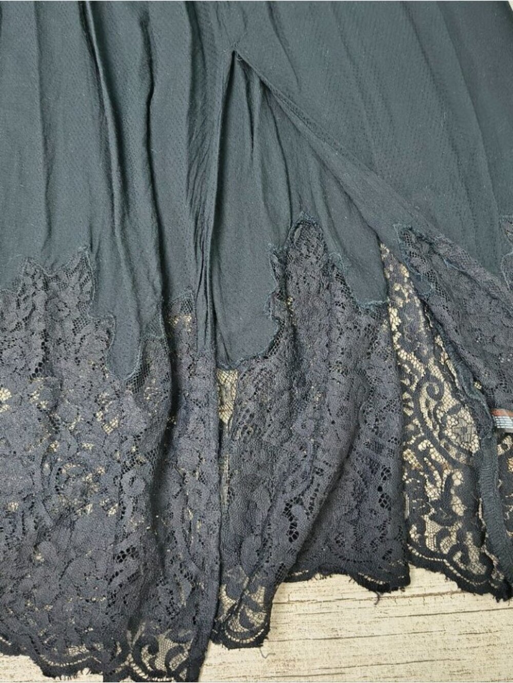 Anthropologie Black Slip Dress Lace Detail Front Slit Size Medium - Picture 8 of 9